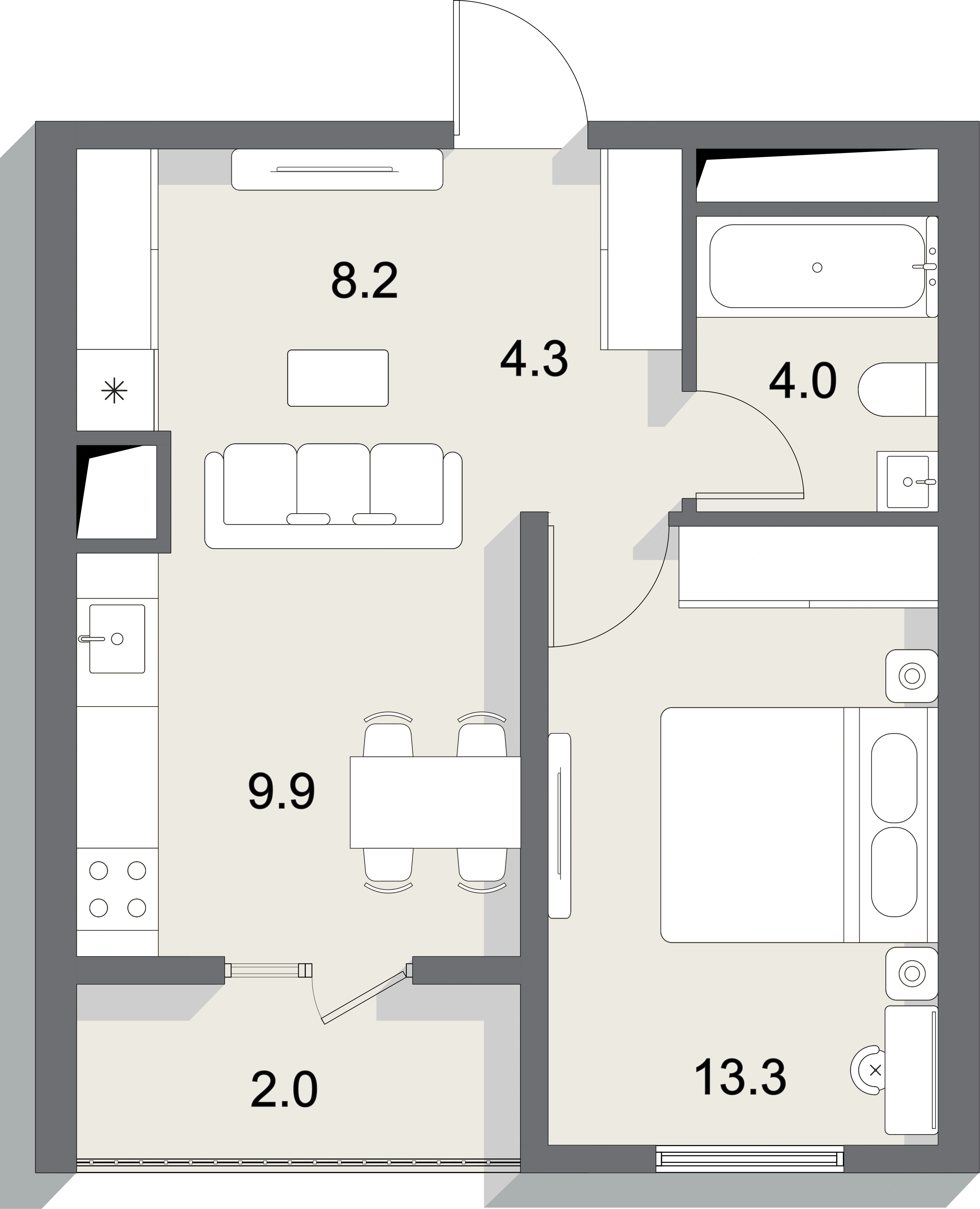 Планировка 41,7 м²