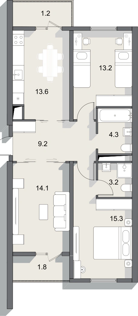 Планировка 75,9 м²