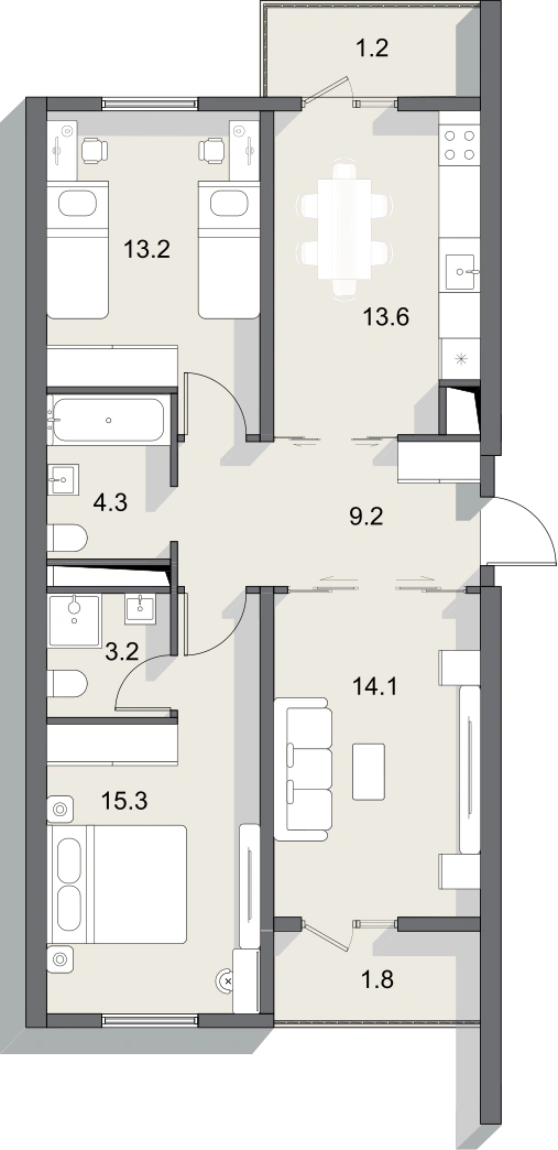Планировка 75,9 м²