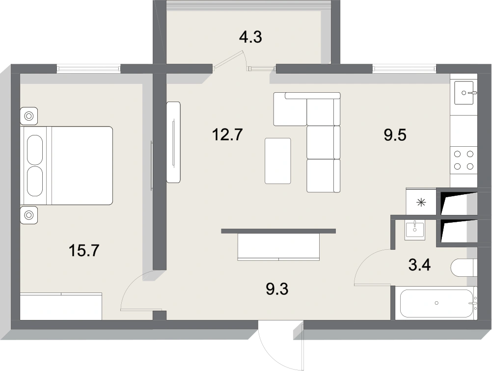 Планировка 54,9 м²