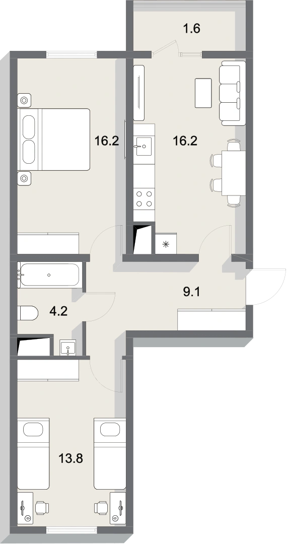 Планировка 61,1 м²