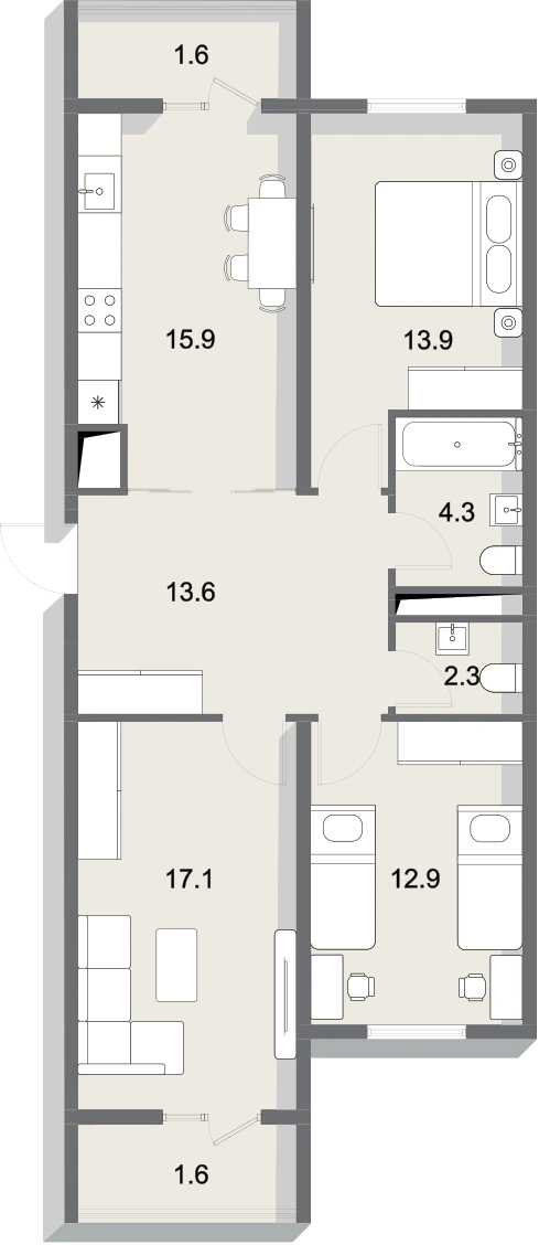 Планировка 83,3 м²